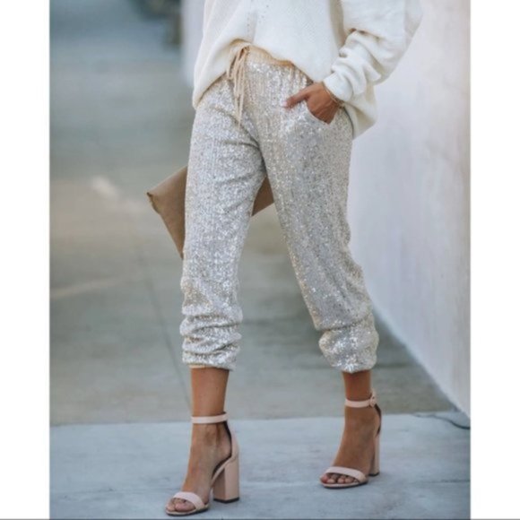 NEW - JUST DANCE POCKETED SEQUIN JOGGERS - Picture 4 of 5